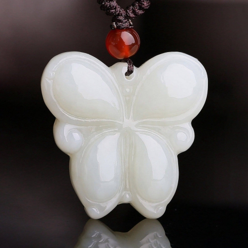 Genuine Nephrite White Jade Butterfly Necklace