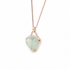Baikalla 18K Rose Gold Genuine Burmese Ice Jadeite Heart Pendant with Diamonds High Jewelry
