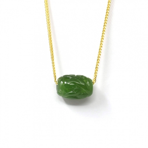 Nephrite Green Jade Lucky LuLuTong Bead Pendant Necklace
