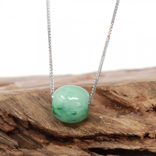 "Good Luck Button" Necklace Real Blue-Green Jade Lucky TongTong Pendant Necklace