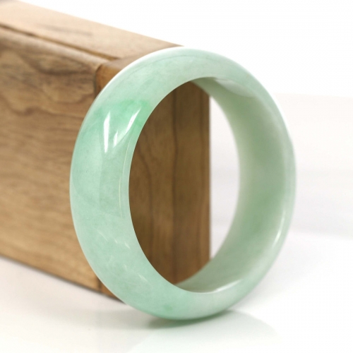 Classic Green Natural Jadeite Jade Wider Bangle Bracelet (57.8 mm) #785