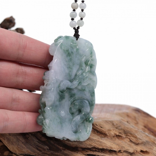 "Soring Dragon" Natural Jadeite Jade Blue Green Pendant Necklace For Men, Collectibles